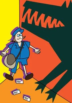 Postman mailman beware of dog concept Stock Illustration