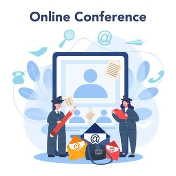 Postman online service or platform. Post office staff providing Illustration