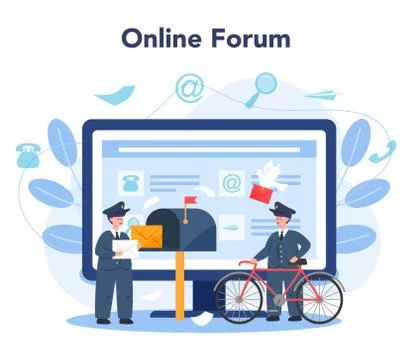 Postman online service or platform. Post office staff providing Illustration