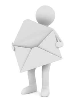 Postman with open envelope. Isolated 3D image Illustrazione stock