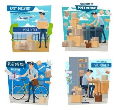 Postman or mailman, parcels delivery, post office Illustrazione stock
