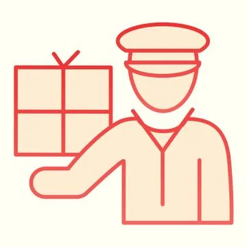 Postman with package line icon. Mail man worker with box, courier. Postal Illustrazione stock