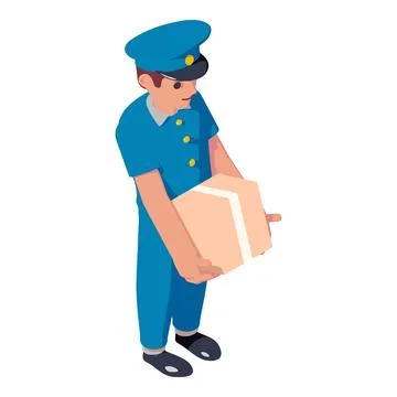 Postman parcel box delivery icon, isometric style Stock Illustration