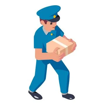 Postman parcel delivery icon, isometric style Stock Illustration