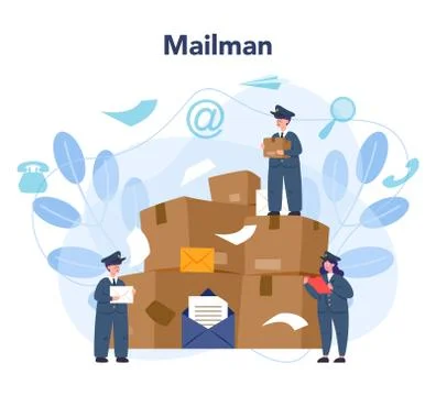 Postman profession. Post office staff providing mail service Stock Illustration