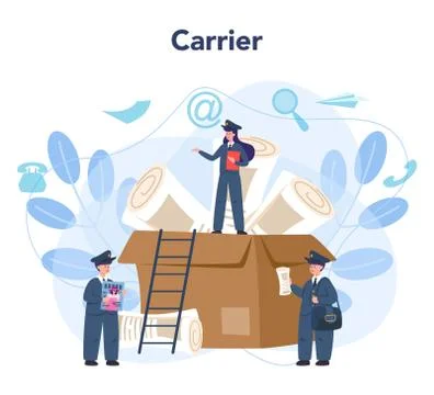 Postman profession. Post office staff providing mail service Illustration