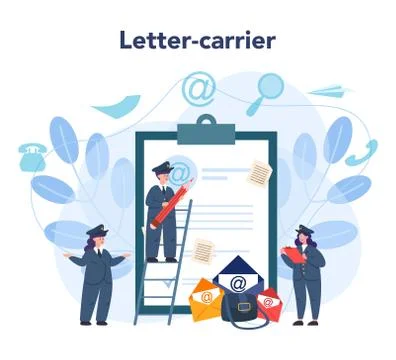 Postman profession. Post office staff providing mail service Illustration