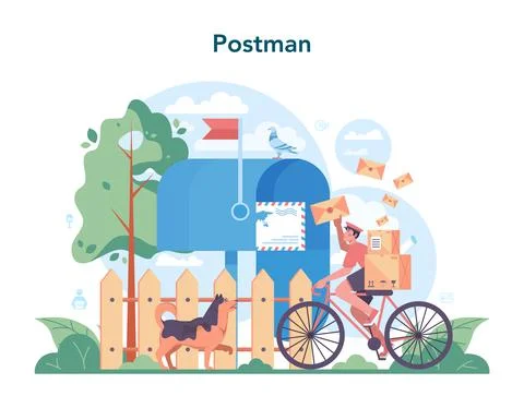 Postman profession. Post office staff providing mail service, accepting Illustration