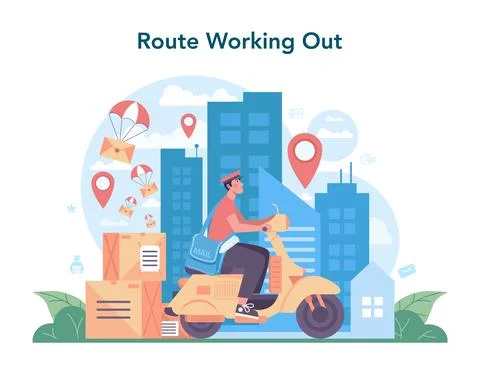 Postman profession. Post office staff providing mail service, accepting Illustration