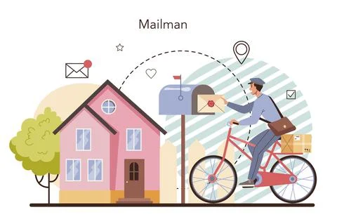 Postman profession. Post office staff providing mail service Illustration
