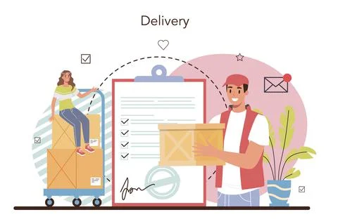Postman profession. Post office staff providing mail service Illustration