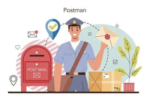 Postman profession. Post office staff providing mail service Illustration