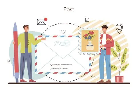 Postman profession. Post office staff providing mail service Illustration
