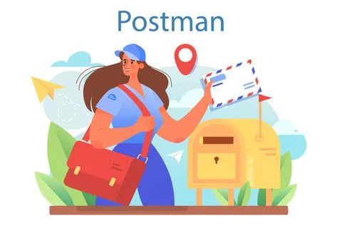 Postman profession. Post office staff providing mail service Illustration
