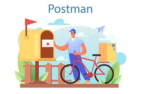 Postman profession. Post office staff providing mail service Stock Illustration
