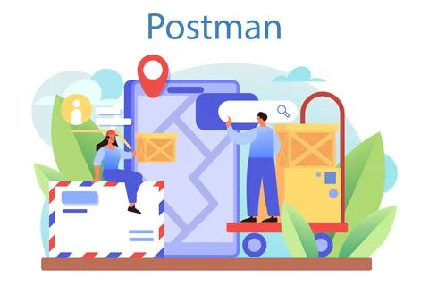 Postman profession. Post office staff providing mail service Stock Illustration