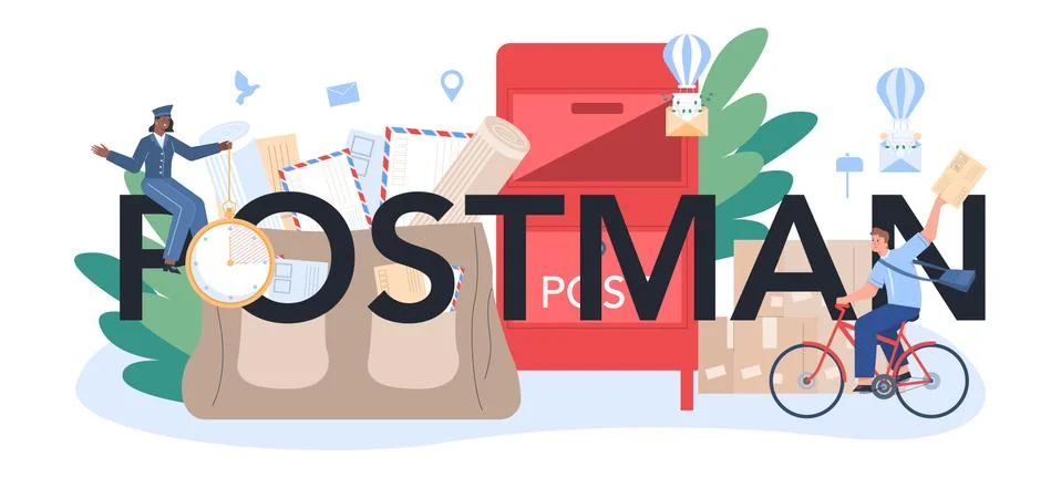 Postman profession typographic header. Post office staff Illustration