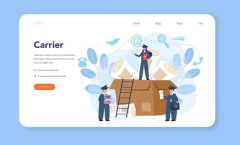 Postman profession web banner or landing page. Post office Illustration
