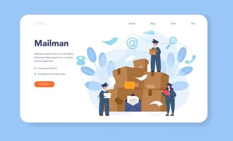 Postman profession web banner or landing page. Post office Illustration