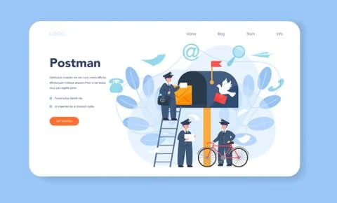 Postman profession web banner or landing page. Post office Illustration