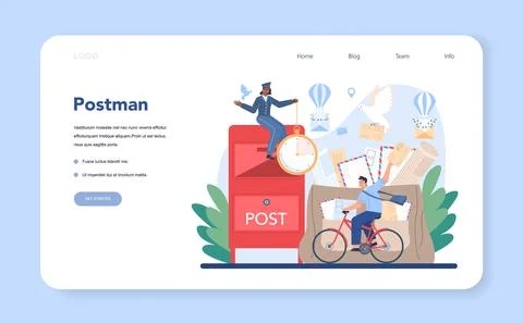 Postman profession web banner or landing page. Post office staff Illustration