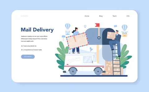 Postman profession web banner or landing page. Post office staff Illustration