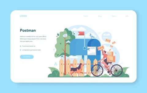 Postman profession web banner or landing page. Post office staff providing イラスト素材