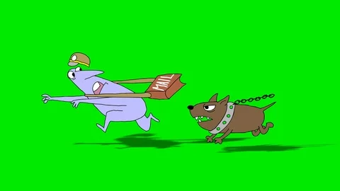 Postman runs from dog. Video stock 99836857
