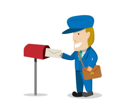 Postman send a letter to mailbox, vector Stock Illustration