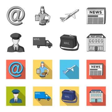 The postman in uniform, mail machine, bag for correspondence, postal office.Mail Stock Illustration