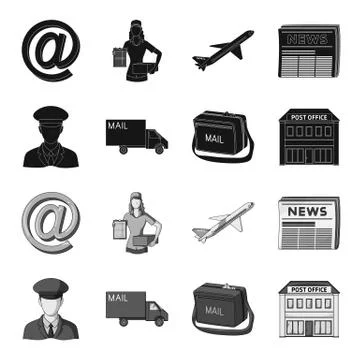 The postman in uniform, mail machine, bag for correspondence, postal office.Mail Stock Illustration