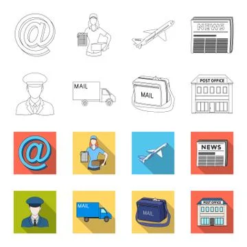 The postman in uniform, mail machine, bag for correspondence, postal office.Mail Stock Illustration