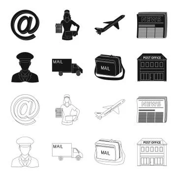 The postman in uniform, mail machine, bag for correspondence, postal office.Mail Stock Illustration