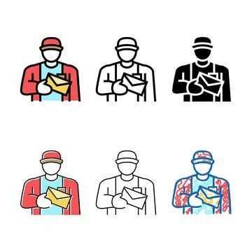 Postman worker color icon stylized vector イラスト素材