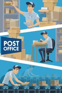 Postmen with parcels and letters at post office Illustrazione stock