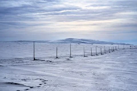 Posts marking the hiking trail during winter  in the Giant Mountains Stock Photos
