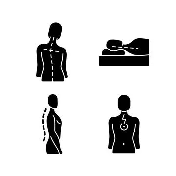 Postural dysfunction black glyph icons set on white space 스톡 일러스트