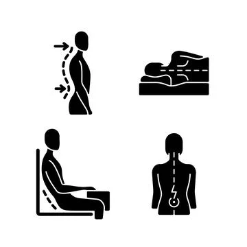 Postural dysfunction black glyph icons set on white space Stock Illustration