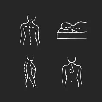 Postural dysfunction chalk white icons set on black background Illustrazione stock