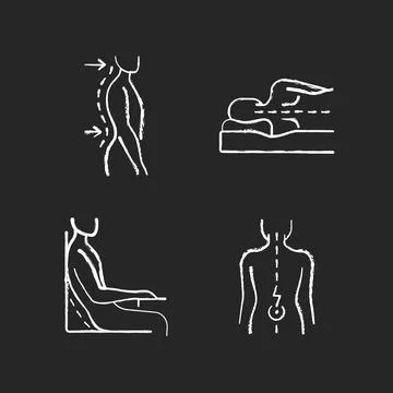 Postural dysfunction chalk white icons set on black background イラスト素材