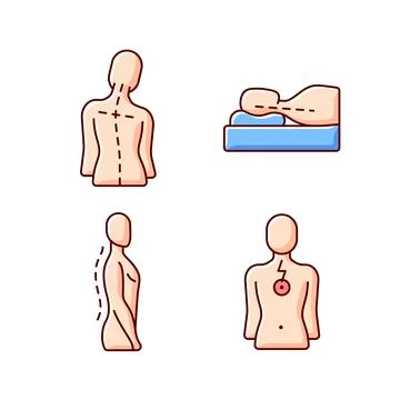 Postural dysfunction RGB color icons set Illustrazione stock