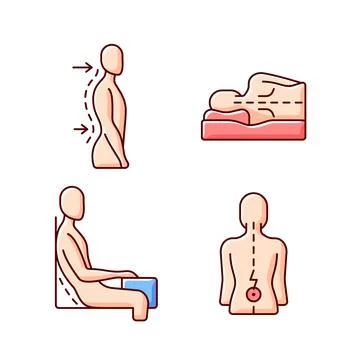 Postural dysfunction RGB color icons set 스톡 일러스트