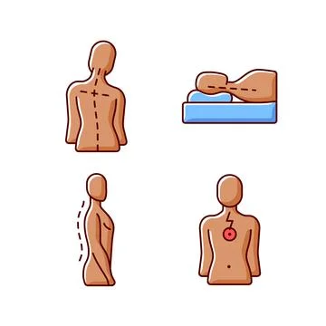 Postural dysfunction RGB color icons set Stock Illustration