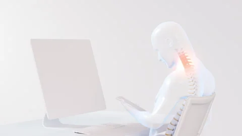 Posture changes while using computer and phone leading to neck pain Stock Footage 307007421