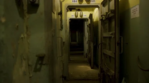 Postwar undeground bunker with iron doors Stock Footage 126585053