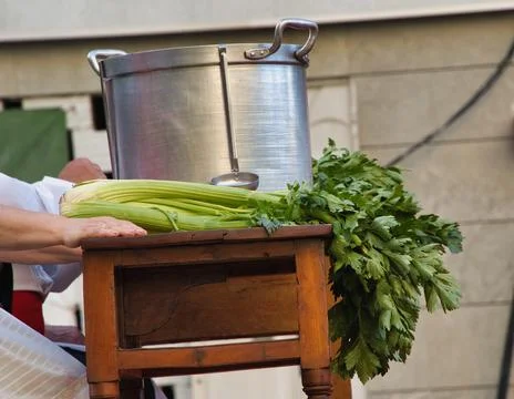 Pot and fresh celery Stock Photos
