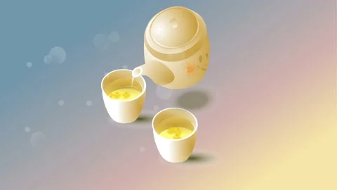 Pot and two cup of hot green tea Background and 2d animation Video stock 233708532