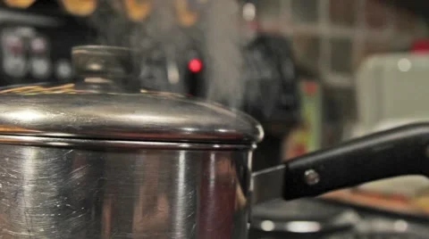 Pot Boiling on Stove Stock Footage 46844192