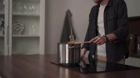 Pot of boiling water in the kitchen. Stock Footage 169048450