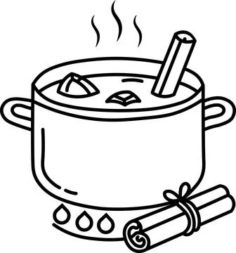 Pot brewing hot mulled wine with cinnamon Stock Illustration